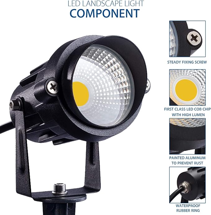 SUNVIE Outdoor Landscape LED Lighting 12W Waterproof Garden Lights COB Led Spotlights with Spiked Stand for Lawn Decorative Lamp US 3- Plug 3000K Warm White (2 Packs)