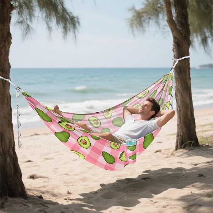 Camping Hammock Outdoor Hammocks for Outside Avocado Pink Checkered Beach Trees Portable Lightweight with Pockets Tree Straps Indoor
