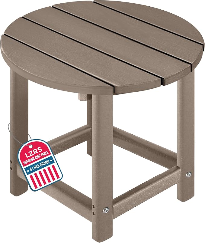 LZRS Adirondack Patio Side Table End Table, Outdoor Coffee Tables for Patio, Backyard,Pool, Indoor Companion, Easy Maintenance & Weather Resistant(Weather Wood)