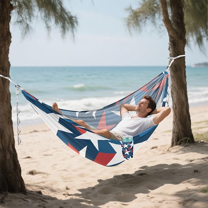 4th_July_Stars_Abstract_Pattern Outdoor Hammock with Portabl Carry Bag Indoor Hammock for Patio Backyard Lounge Base