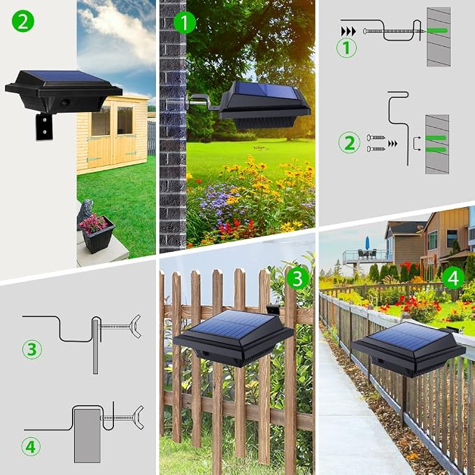 Gutter Lights, 40 LEDs Solar Patio Decor Lights, Deck Lights Outdoor Waterproof Fence Lights for Wall Backyard Porch, Patio, Pool,Step Stairs, Yard, Garden, Pathway (4Pack-Black,Cool White Light)
