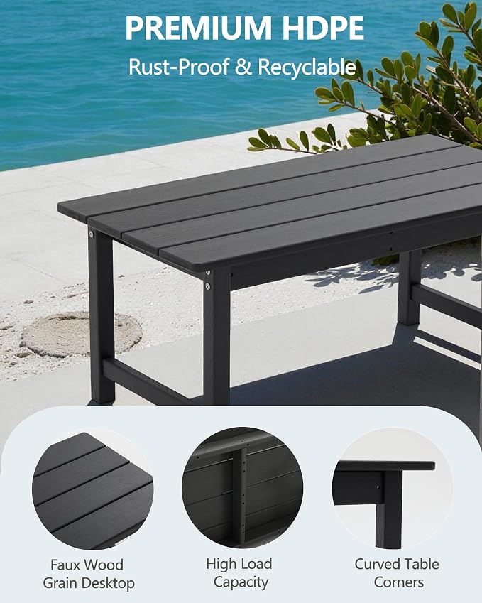 HDPE Outdoor Patio Furniture Set, 10-Piece Sofa Set with 5-Seat Couch, 2 Armchairs,Side Table & 2 Coffee Tables, Weatherproof Conversation Set with Cushions,for Garden, Porch & Backyard