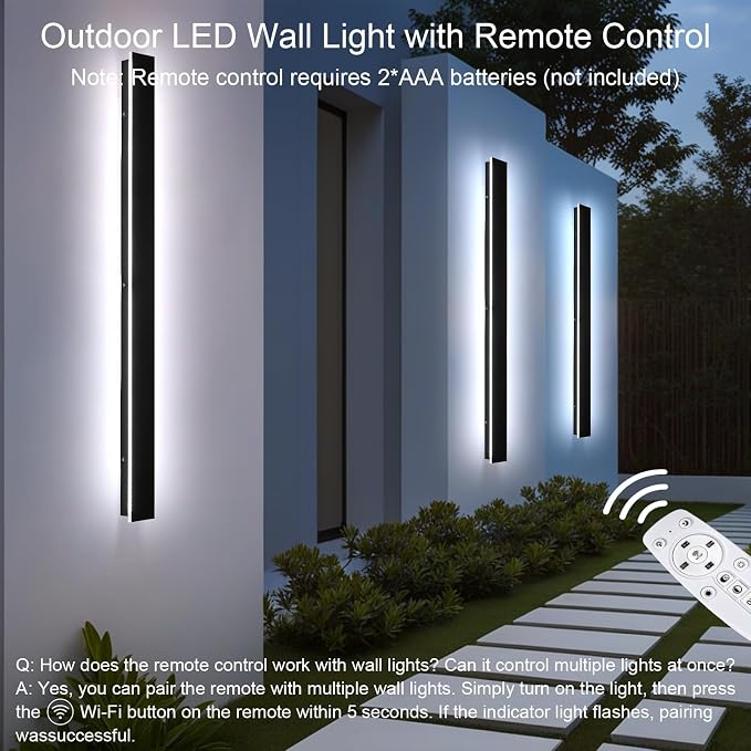 Modern Outdoor Wall Lights - 2pack 39inch Dimmable Black Exterior Light Fixtures Wall, Porch Lights Outdoor Wall Sconce, Patio Long Strip Wall Light Fixtur Outside for Garage, House(4.72 Inch Wide)