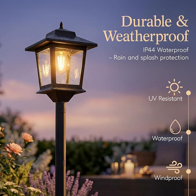 PASAMIC Solar Post Lights Outdoor, 2-Pack 63" Solar Lamp Posts Waterproof with 1 Replaceable Bulb, Warm White Dusk to Dawn Pole Lights for Garden, Patio, Pathway