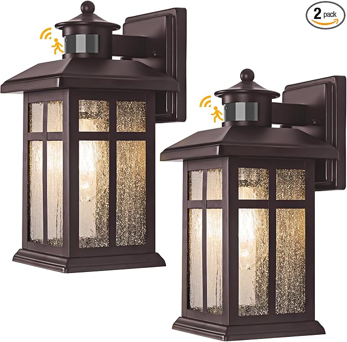 Motion Sensor Outdoor Lights Bronze 2 Pack Dusk till Dawn Outdoor Lighting | Outdoor Porch Lights Light Fixtures Bronze Dusk till Dawn Exterior Lights Outdoor, Exterior Lights for House, Garage, Door