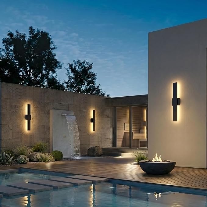 2 Pack LED Outdoor Wall Lights, 3CCT & 10%-100% Dimmable, 23.6" Linear Exterior Light Fixtures, IP65 Waterproof Outside Sconces for Porch Patio Garage House Facade