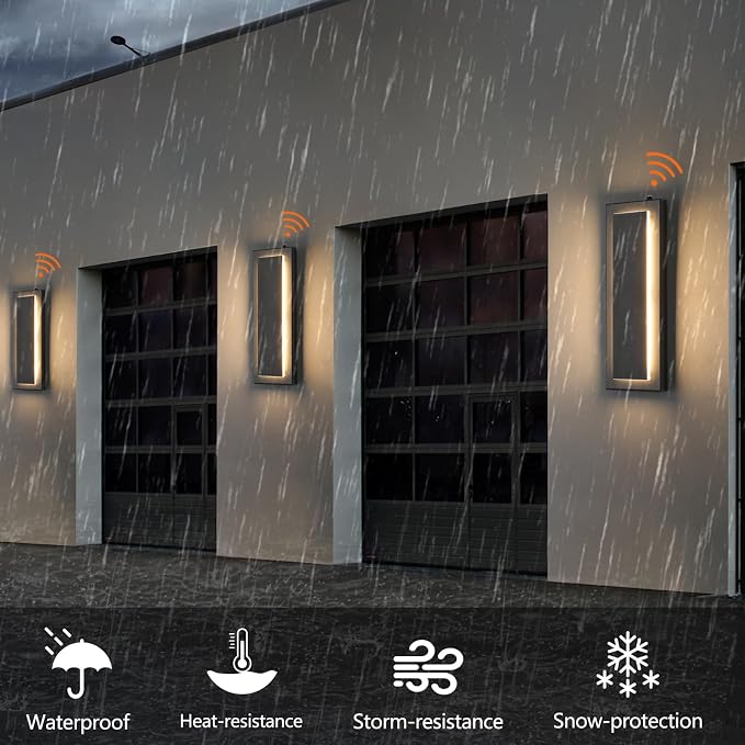 tewei LED Outdoor Wall Sconce Dusk to Dawn Outdoor Lighting, Modern Exterior Lighting Fixtures Matte Black LED Exterior Wall Lights for House Front Porch, Warm White 3000K, 2 Pack