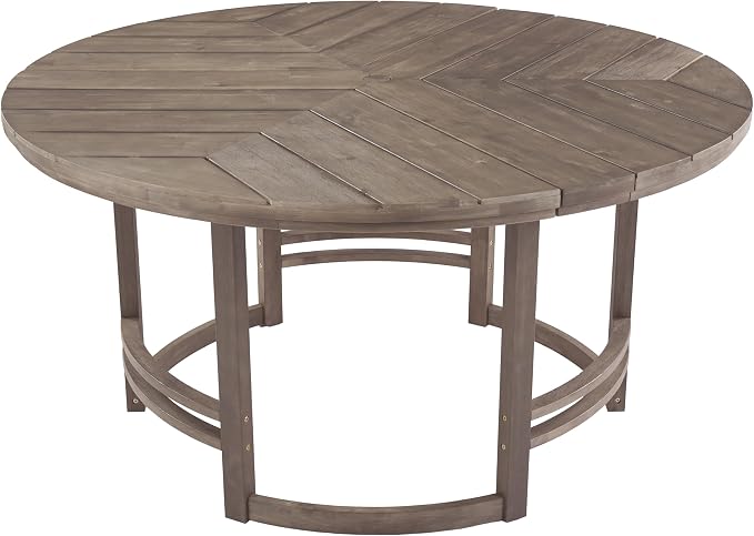 WILLIAMSPACE 59.1" Round Acacia Wood Outdoor Patio Table with Umbrella Hole, Brown