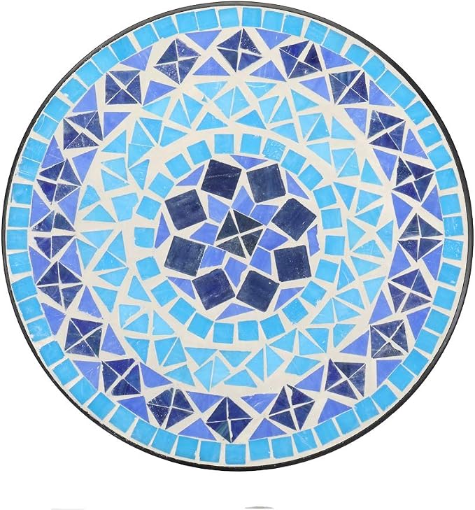 Mosaic Outdoor Side Table, 14inch Round Small Patio Accent Table Ottoman Mosaic Bistro Table Indoor End Table for Yard, Garden, Living Room, Bistro Balcony or Lawn (Dark Blue, 14'')