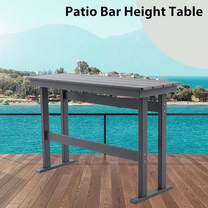 HDPE Outdoor Bar Height Table,54" Rectangular Patio Table, All-Weather Design for Bistro/Garden/Poolside (Gray)