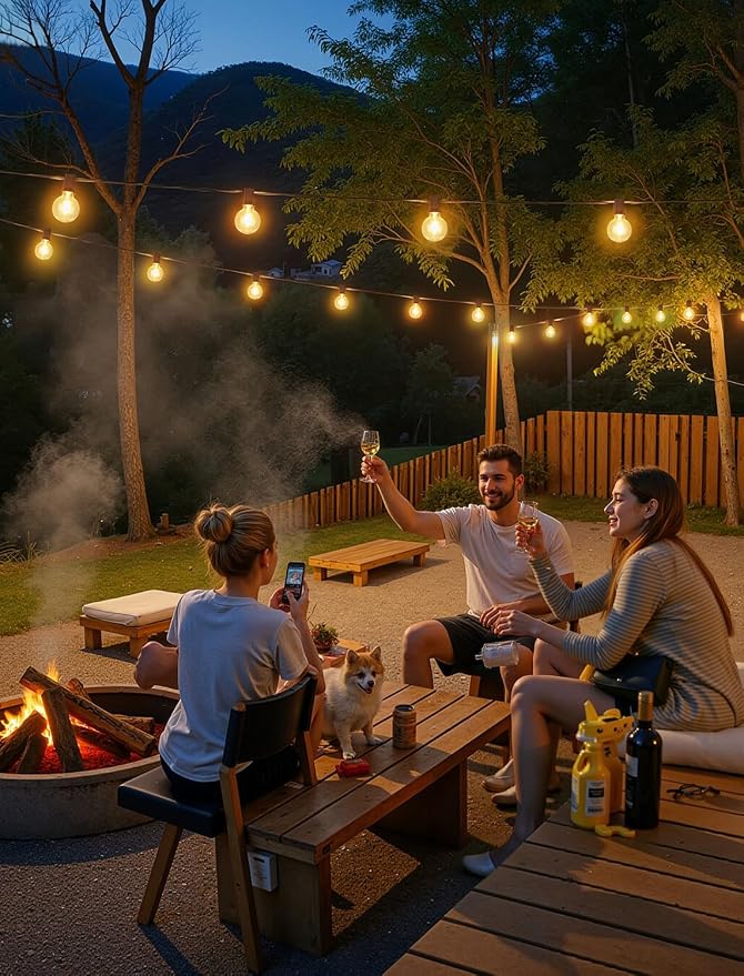 25FT Solar String Lights with Remote, 3 Modes, 11 G40 Bulbs, Brown | Solar Powered, Dusk to Dawn, Dimmable, Timer, Memory Function, LED Globe Hanging Lights for Fence Deck Yard
