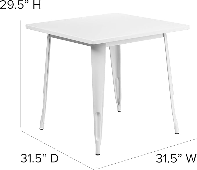 EMMA + OLIVER Commercial Grade 31.5" Square White Metal Indoor-Outdoor Table