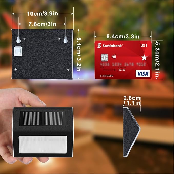 Warm White Solar Lights for Deck Step Fence, Black SST Housing, 6 Pack | Soft warm non-glare LED lamp, sturdy stainless steel casing with black coating, for deck, step, fence, pathway, Rainproof