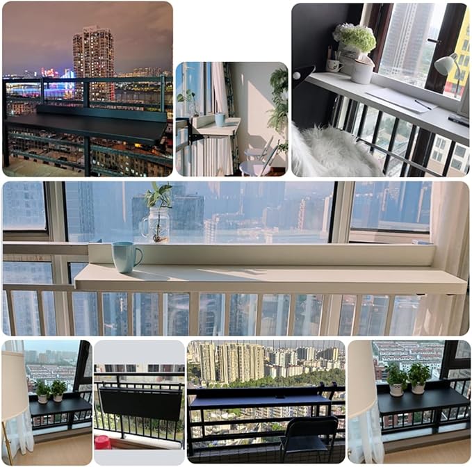 Adjustable Folding Balcony Bar Table, 5 Heights, Aluminum & Stainless Steel, White, 120x40cm, Outdoor Patio Side Table, Space-Saving Design Black 80 * 40cm
