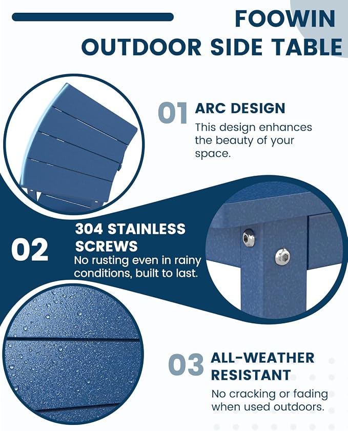 FOOWIN Adirondack Side Table Set of 2, 2-Tier Outdoor Side Table Weather Resistant, 40"& 60" H Small Patio Table Set, Purespa Accessory Bench Set for Outdoor or Indoor Use, Blue