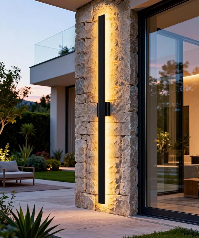 Aipsun Black Outdoor Wall Sconces 3000K 4000K 6000K 71in Modern Exterior Light 1 Pack, Long LED Linear Wall Light Outside Lighting for Entrance, Hallway, Garage, Porch(3CCT)