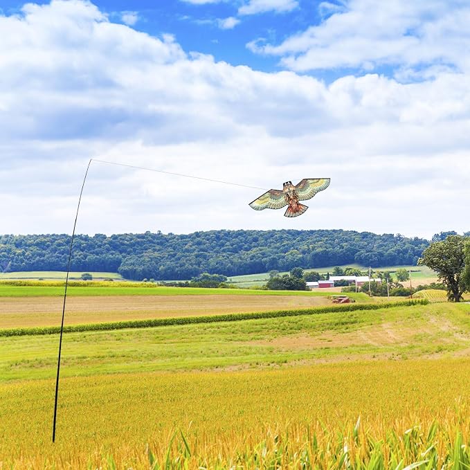 Bird Hawk Flying Kite with Pole Crop Protector Bird Scare Flying Kite with 4m Pole Has The Effect of Scaring Birds
