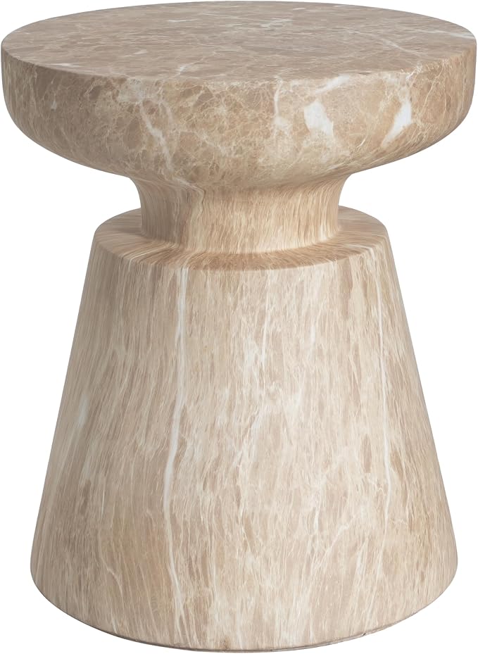 Outdoor Side Table Faux Marble End Table Faux Stone Side Tables Travertine Small Coffee Tables for Indoor Outdoor, Garden Stool Plant Stand for Porch, Backyard Patio, 15"*15"*18"-Hourglass,Beige