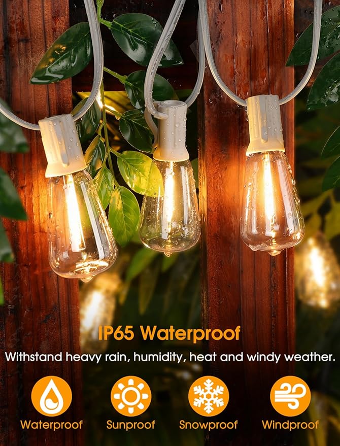 75FT(3x25FT) Outdoor String Lights, Patio Lights with 30+3 LED Dimmable Waterproof Connectable ST38 Bulbs for Gazebo Backyard Christmas, White