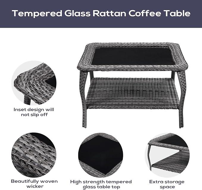 Belord Patio Furniture Set 6 Seats, Oversized Outdoor Sectional Couch, Two 3-Seater Sofas with Coffee Table, Patio Conversation Sets,Ideal for Porch, Deck, Mixed Grey Wicker/Beige Cushion
