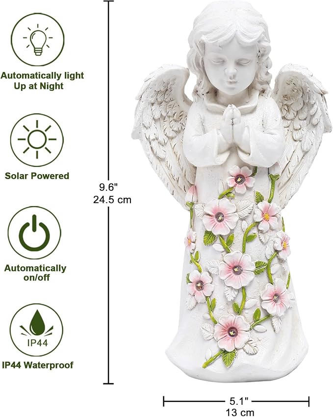 Nacome Solar Garden Outdoor Statues Angel with Succulent | 7 LED Lights, Lawn Decor Statue for Patio, Balcony, Yard Ornament, Gifts for Mom Grandma Women