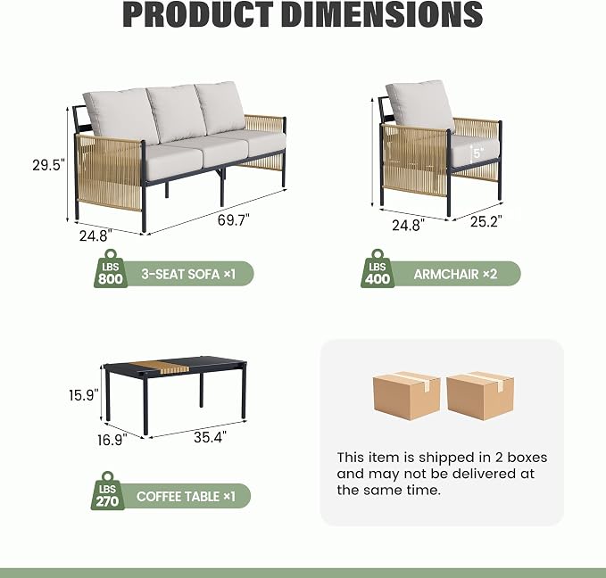 Aluminum Outdoor Patio Furniture Set, 5 Seats Outdoor Sectional with Coffee Table, Patio Conversation Sets with Washable Thick Cushions and Waterproof Cover for Backyard/Garden /Poolside, Silver Gray
