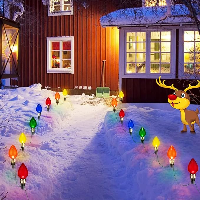 C9 Christmas Pathway Lights Outdoor, 17.4Ft 10 LED C9 Pathway Lights | Connectable C9 Walkway Lights, Waterproof Christmas Lights Outdoor for Walkway Yard Lawn Ground Sidewalk Driveway Decorations