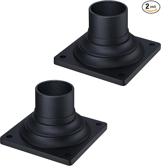Pier Mount Base, Fits 3" Post Light, Rustproof and Thick Aluminum | Pole Light Adapter, 4.0mm Thick, Waterproof, Anti-rust, 6.1"Wx6.1"Dx4.02"H, Black, 2 Pack