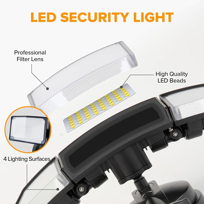 LUTEC 75W 8000 Lumen Floods Light Outdoor, Switch Controlled LED Security Lights with 3 Adjustable Heads, 5000K Daylight, IP65 Waterproof Exterior Flood Light for Garage, Yard, Patio (Black) - 2 Pack