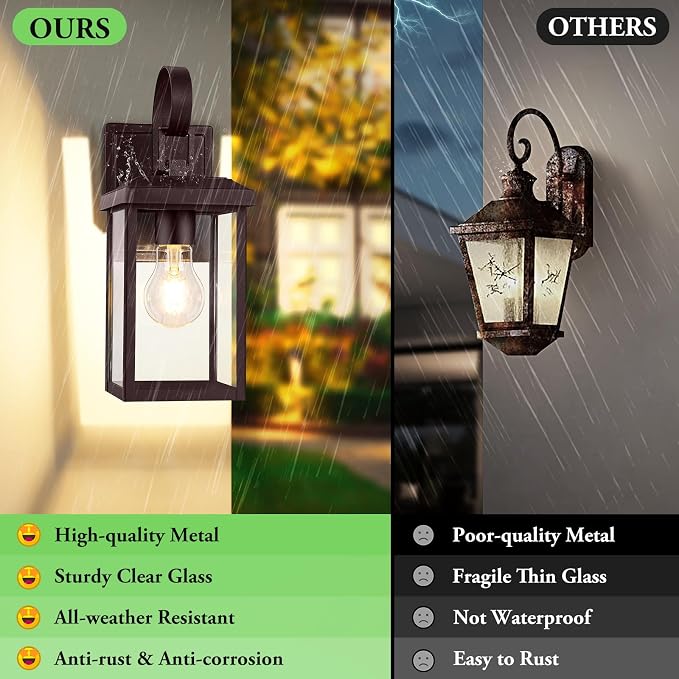 BesLowe 2-Pack Outdoor Wall Light Fixtures, Modern Porch Sconces, Brown | Waterproof, Rust-Resistant, Durable Metal with Clear Glass, Standard E26 Socket, Easy to Install