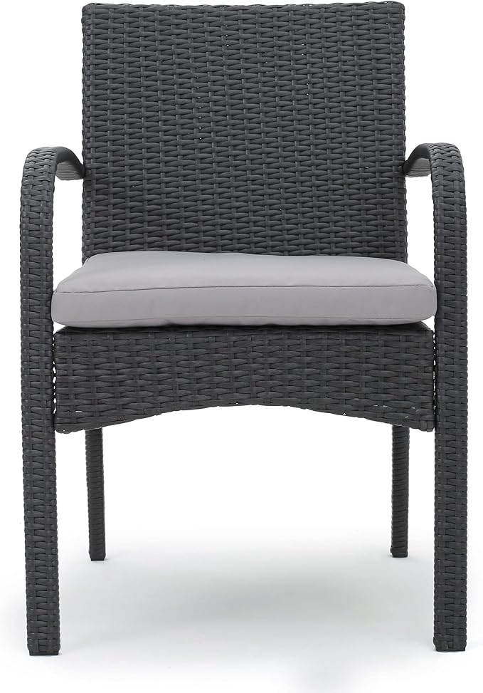 Christopher Knight Home Elmar Outdoor 7 Piece Wood and Wicker Expandable Dining Set, Dark Gray and Dark Gray and Gray