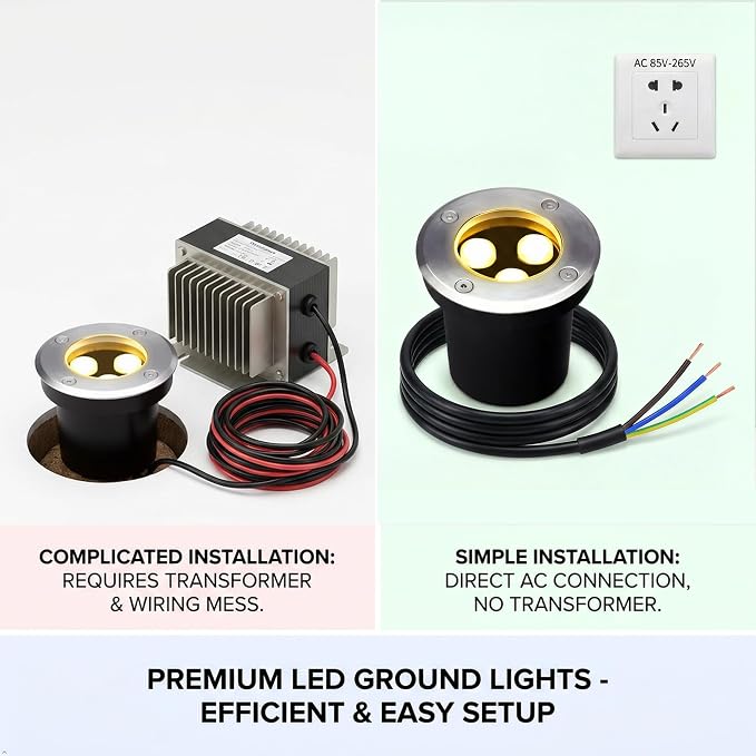 In Ground Well Light Landscape LED 3W, Direct 85-265V AC Transformer-Free Design, IP67 Waterproof Outdoor Pathway Lighting, 3000K Warm White for Garden Patio Deck Yard Walkway, Premium Quality