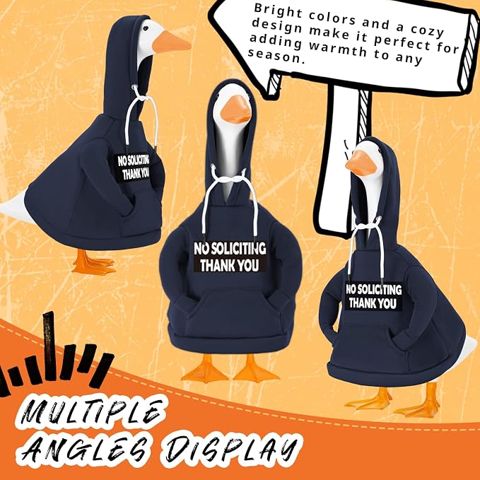 Porch Goose Hoodie Outfits for 23 Inch Porch Goose & Duck Statues-No Soliciting Goose for Front Porch Yard Classic Hoodie Goose Clothes for Concrete Geese