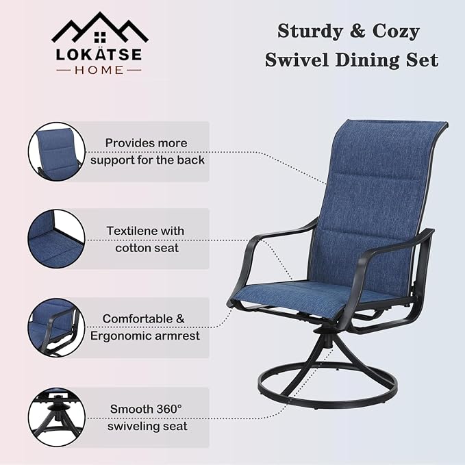 LOKATSE HOME Patio Chairs Set of 2, Outdoor Swivel Rocker Dining Chairs with Breathable Fabric and Powder Coated Steel Frame for Porch Balcony