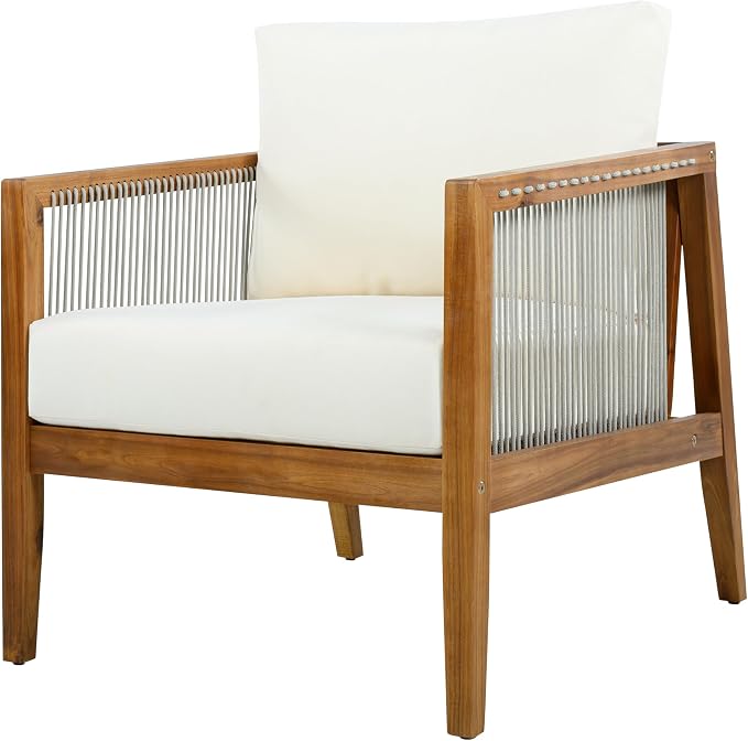 Christopher Knight Home Lalulu 4-Seater Patio Furniture Set with Cushion, 4 Piece Outdoor Acacia Wood Conversation Set, Sold Wood Outdoor Sectional Sofa Set with Coffee Table, Teak+Beige