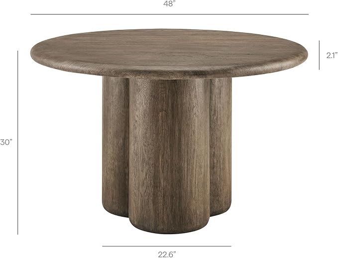 Modway Tori 48 Inch Round Concrete Outdoor Dining Table in Weathered Walnut - Modern Patio Bistro Table, Seats 4, for Backyard, Balcony, Sunroom, Deck, Or Indoors