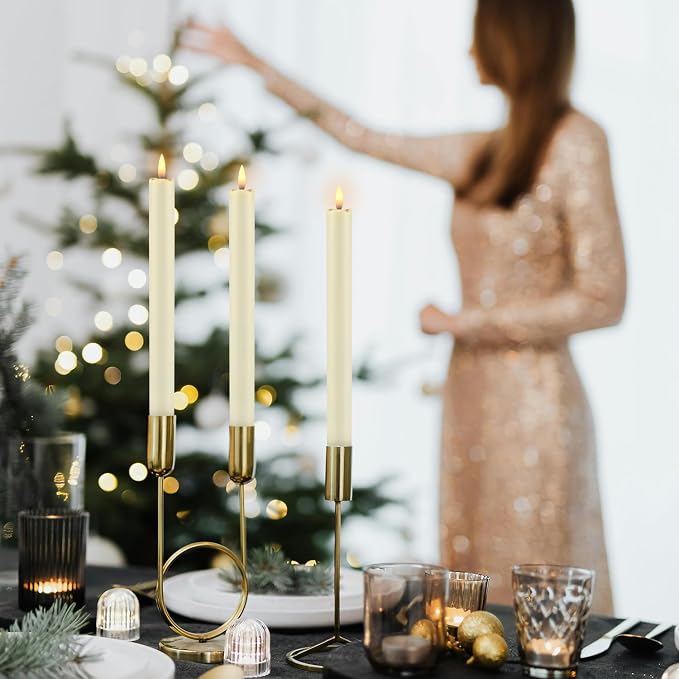 YOROXRG 24 Pack LED Flameless Taper Candles with Timer, Dripless Fake Candlesticks with 3D Flickering Flame, 9.6 Inches White Window Candle for Fireplace Christmas Halloween（Ivory）