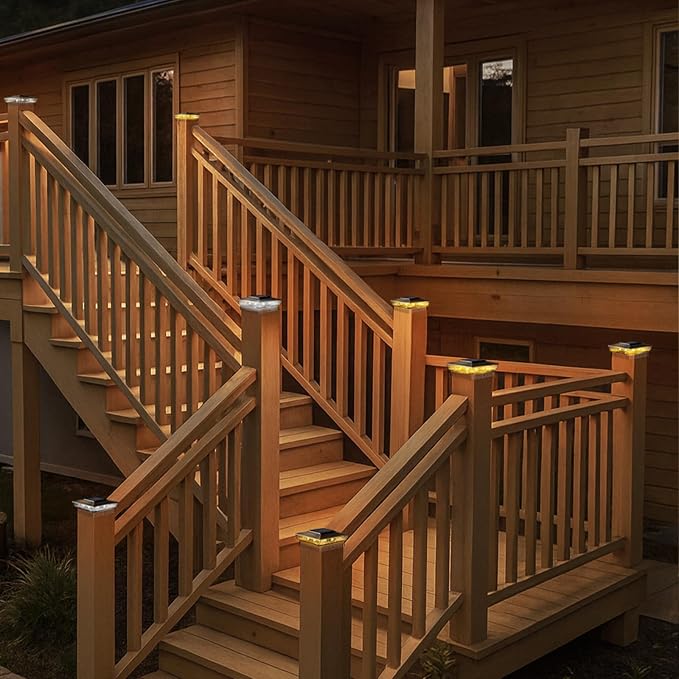 btfarm 4x4 Solar Post Cap Lights Outdoor, 2 Modes 16 LED Fence Deck Post Lights, 4 Pack Waterproof Solar Powered Lighting Outside Fit 4x4 3.5x3.5 Wooden/Vinyl for Porch Patio Garden, Copper Cap