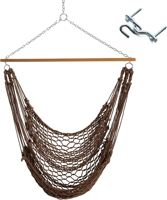 Original Pawleys Island Single Hammock Chair – Antique Brown DuraCord Rope, 350 lb Capacity, Oak Spreader Bar, Zinc Plated Hardware, Handcrafted in the USA