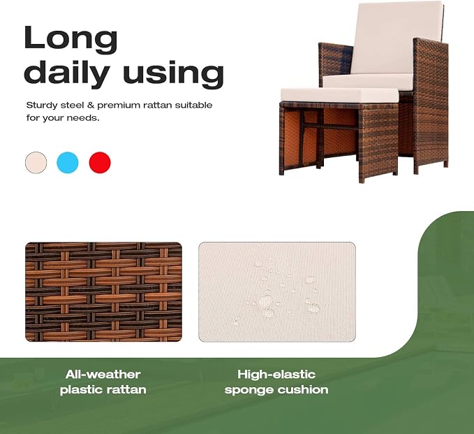 Devoko 4 Pieces Patio Wicker Furniture Set Outdoor Patio Chairs with Ottomans All Weather Cushioned Chairs Balcony Porch Furniture (Beige)