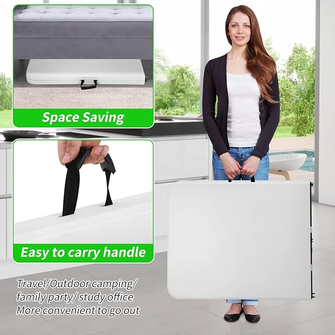 6FT White Folding Table, Portable Collapsible Dinner Table – Indoor/Outdoor Use for Camping, Patio, Yard, Wedding, Party & Cocktail Display, 500LBS (White(6FT))