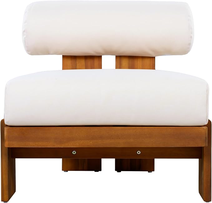 Christopher Knight Home Ahina 4 Pieces Acacia Wood Conversation Set, Loveseat & Accent Chair Chat Set with Cushions, Slat Panel Coffee Table, Patio Furniture Set for Backyard/Balcony, Teak + Beige