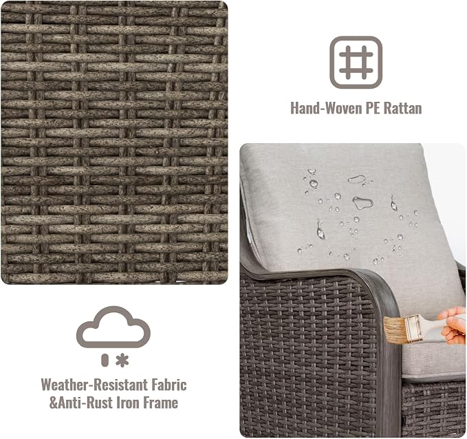 Swivel Patio Chair, High Back Outdoor Rattan Chair with Thick Cushions, Hand-Woven Wicker Furniture for Balcony Garden Deck