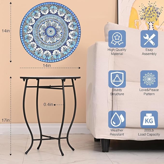 Metal Round Side Table, Weather Resistant Patio Accent Table for Indoor Outdoor Use, Plant Stand for Flower Pots Vase Home Decor, Easy Assemble