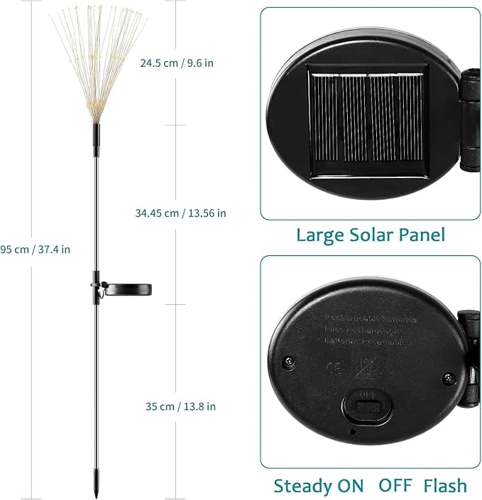 Solar Firework Lights, 4 Pack 120 LEDs 2 Lighting Modes Solar Garden Lights Outdoor Waterproof for Yard Patio Walkway Pathway Party Wedding Christmas Decorative - White