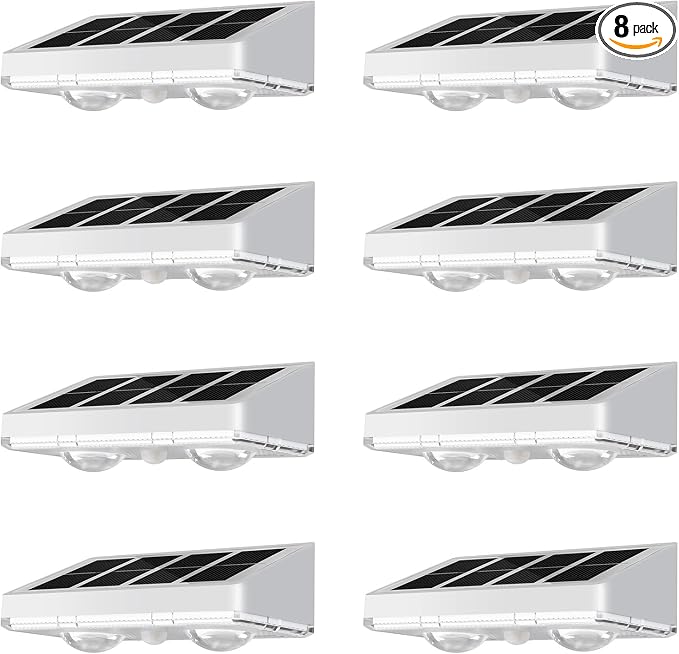 Solar Fence Lights,8 Pack Solars Deck Light,Warm White Color,Outdoor Bulb Waterproof Led IP65,Power Patio Lamp with Lenses for Outside/Backyard/Railing/Yard（White）