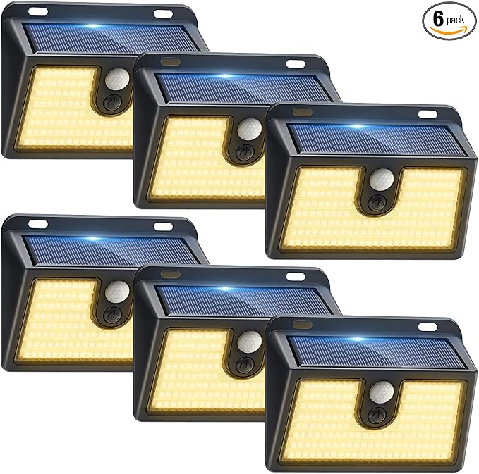 [6 Packs] Solar Motion Sensor Outdoor Lights, Super Bright Solar Lights Outdoor Waterproof, 3 Lighting Modes Security Wall Light for Outside Walking Dog Fence Backyard Deck Garden Door Step Garage