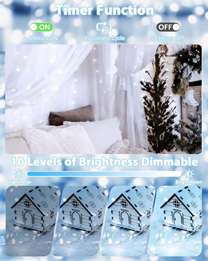 2 Pack 100 LED Fairy Lights Battery Operated with Remote, 33 FT Cool White | Cuttable, 8 Modes, Memory, Dimmable, Waterproof Battery String Lights with Timer for Indoor Outdoor, Christmas Decorations