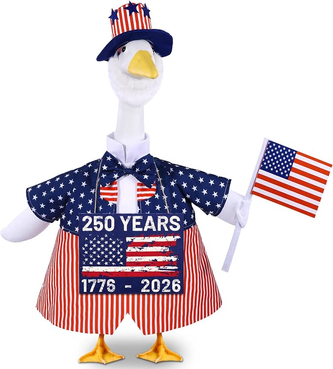Celltestria 4th of July Goose Outfits for 23" Geese 250th Anniversary Sign Flag Goose Clothes Patriotic Porch Goose Costume for USA Independence Memorial Day Outdoor Patio Yard Lawn Garden Decoration
