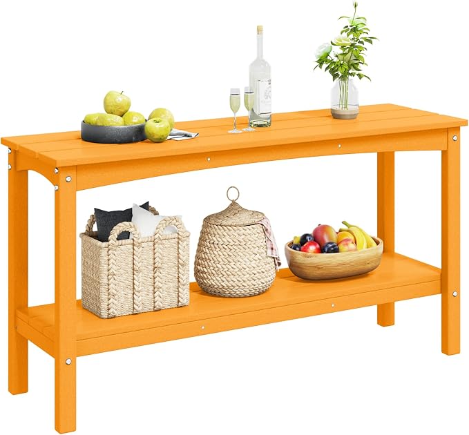 Costaelm Outdoor Plant Stand, 2-Tier Small Outdoor Table, Outdoor Side Tables for Patio or Indoor, Patio Table for Pool, Porch, Weather Resistant Easy Maintenance, Orange
